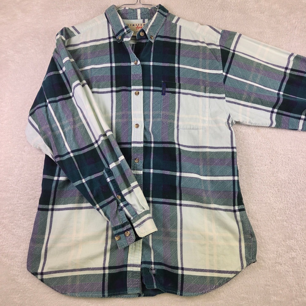 Vintage Limited Too Plaid Corduroy Button Down Shirt Green Purple Size 16